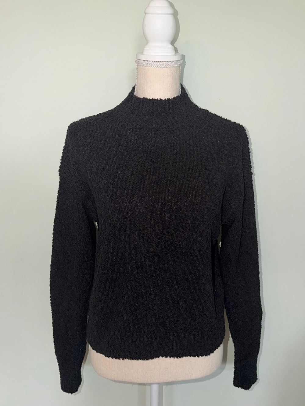 Anthropologie Sanctuary Black Teddy Bear Texture Mock Neck Sweater Small